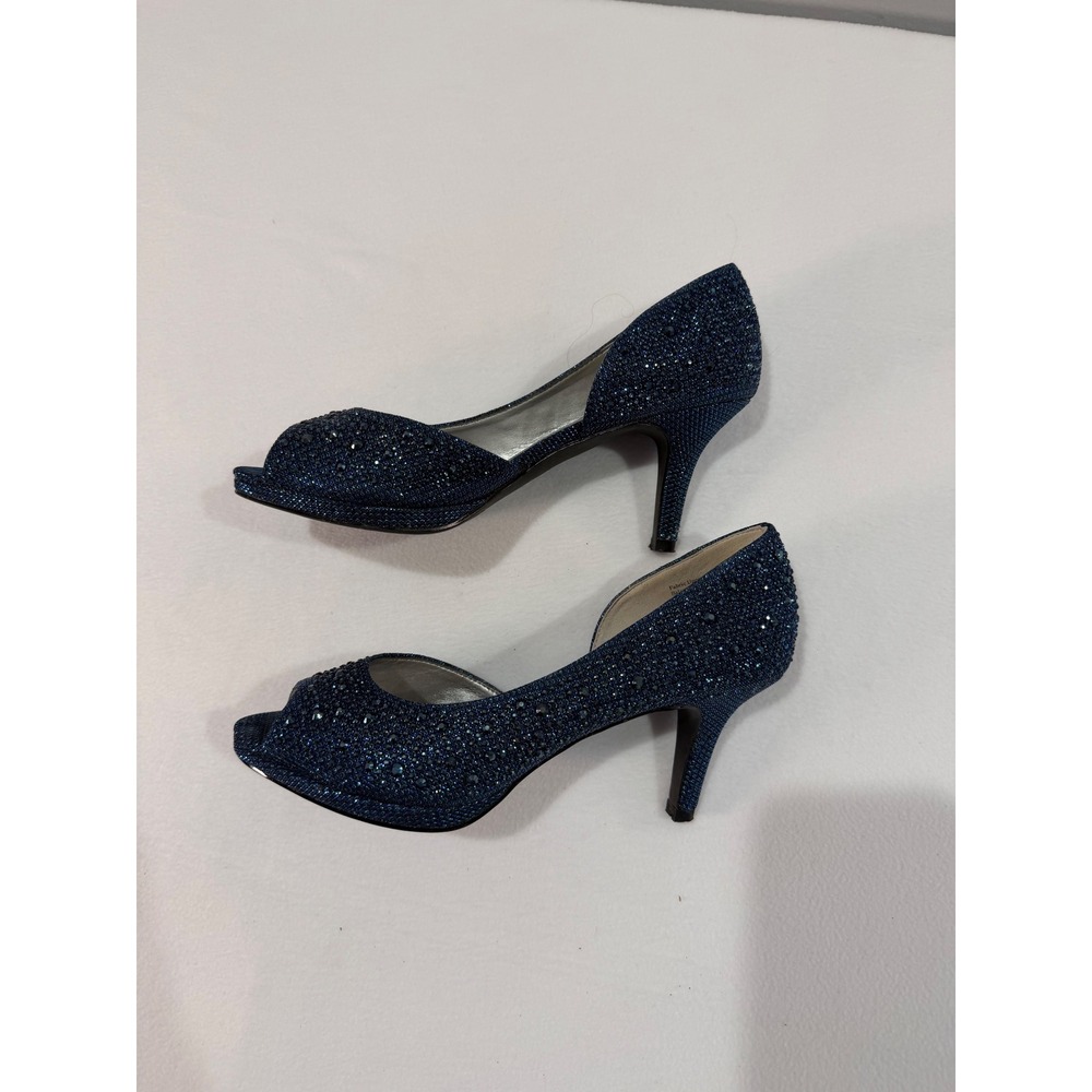 Kelly & Katie Darlene Pumps Women 8.5 Navy Rhinestone Peep Toe Formal Wedding - Picture 3 of 9